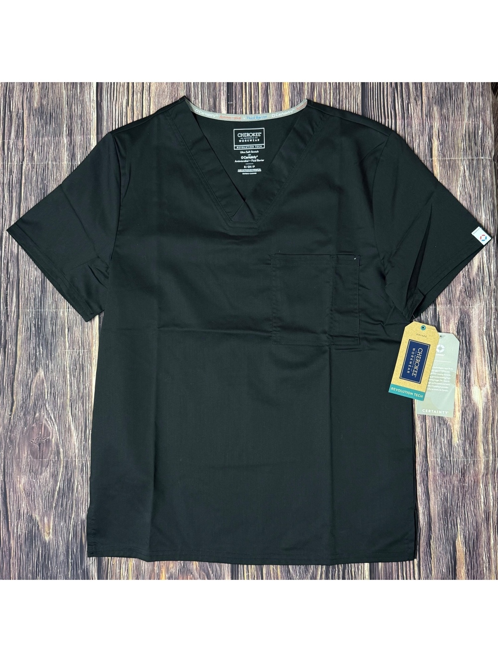 Cherokee Revolution Tech Scrub Top Womens/Unisex S Black WW7742AB NWT Certainty